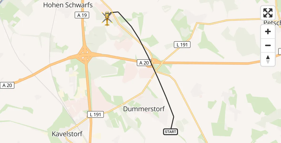 Flugroute Ambulanzhubschrauber Dummerstorf - Dummerstorf, 07 Juni 2026, 17:47