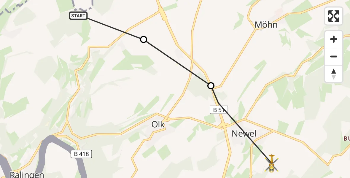 Flugroute Rettungshubschrauber Ralingen - Newel, 07 Juni 2026, 17:50