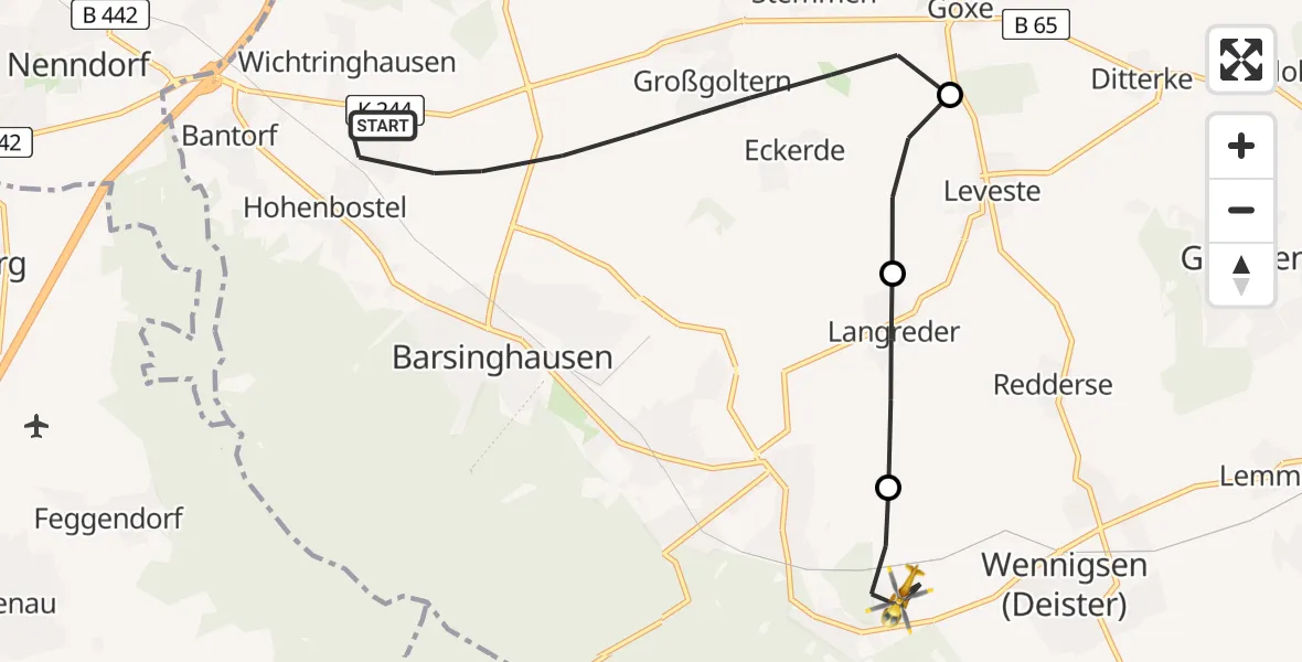 Flugroute Rettungshubschrauber Barsinghausen - Wennigsen (Deister), 07 Juni 2026, 17:54