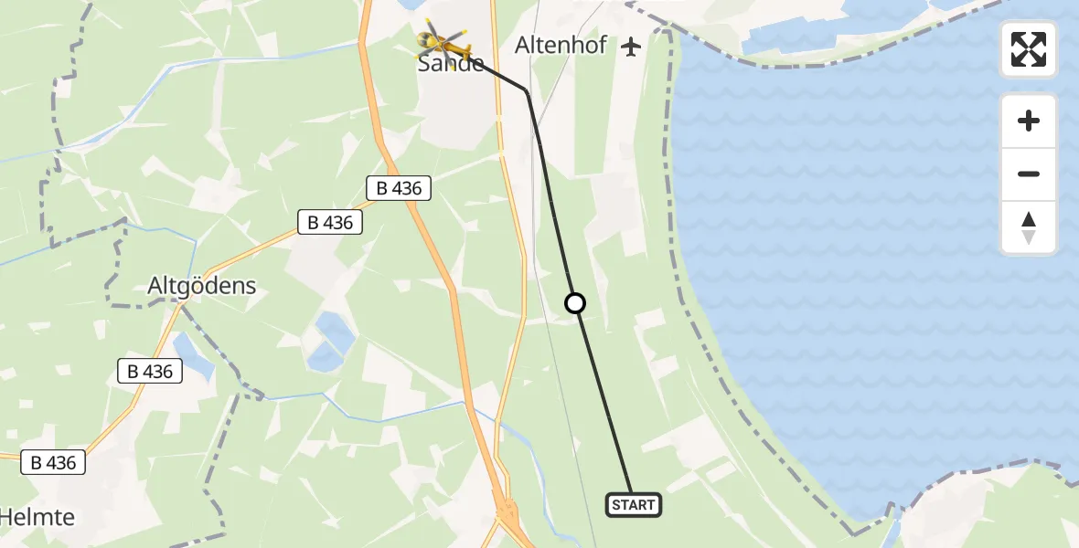 Flugroute Rettungshubschrauber Bockhorn - Sande, 07 Juni 2026, 18:02