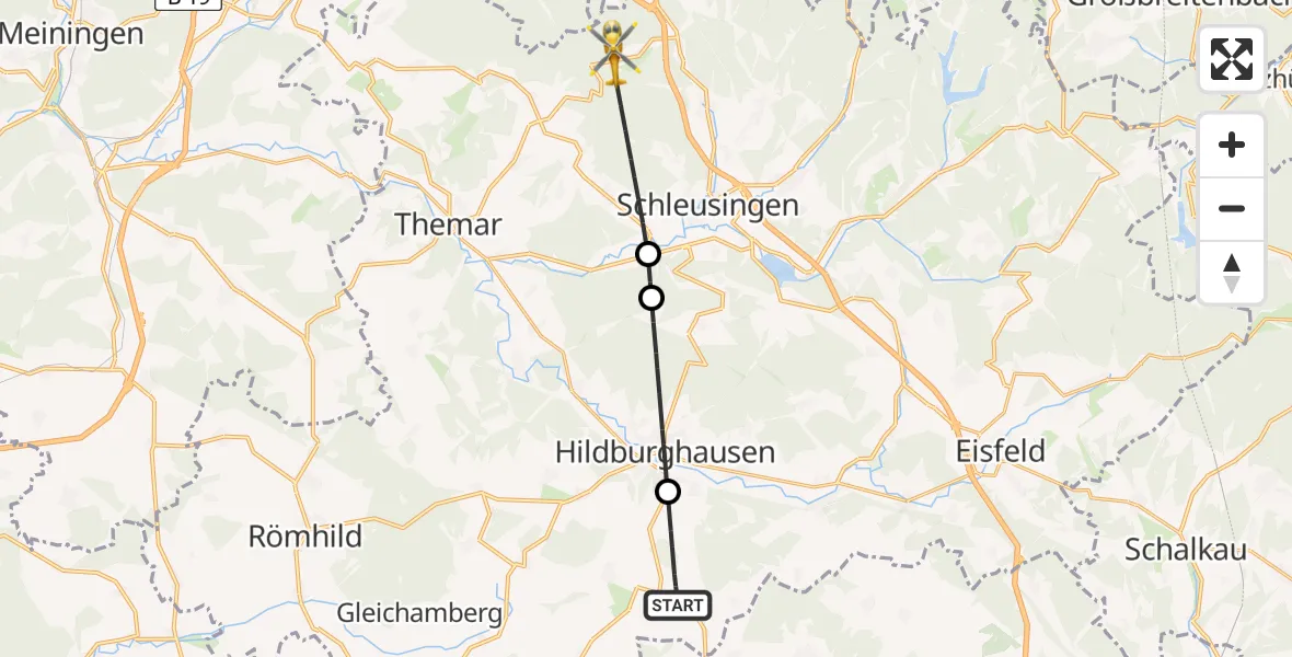 Flugroute Rettungshubschrauber Straufhain - Schleusingen, 07 Juni 2026, 18:17