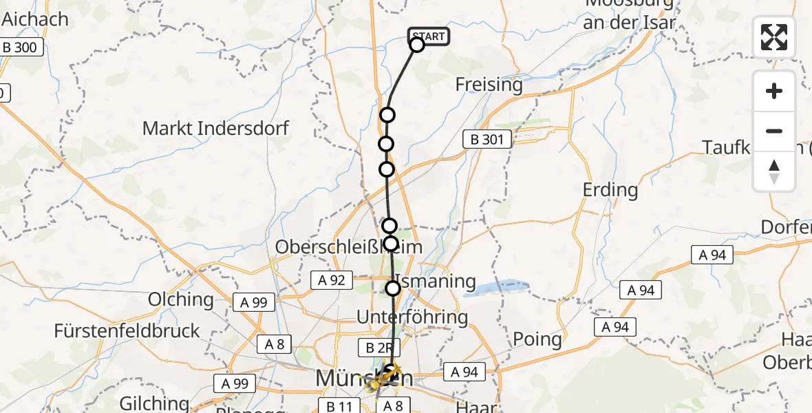 Flugroute Rettungshubschrauber Kirchdorf a.d.Amper - Rechts der Isar University Hospital, 07 Juni 2026, 18:28