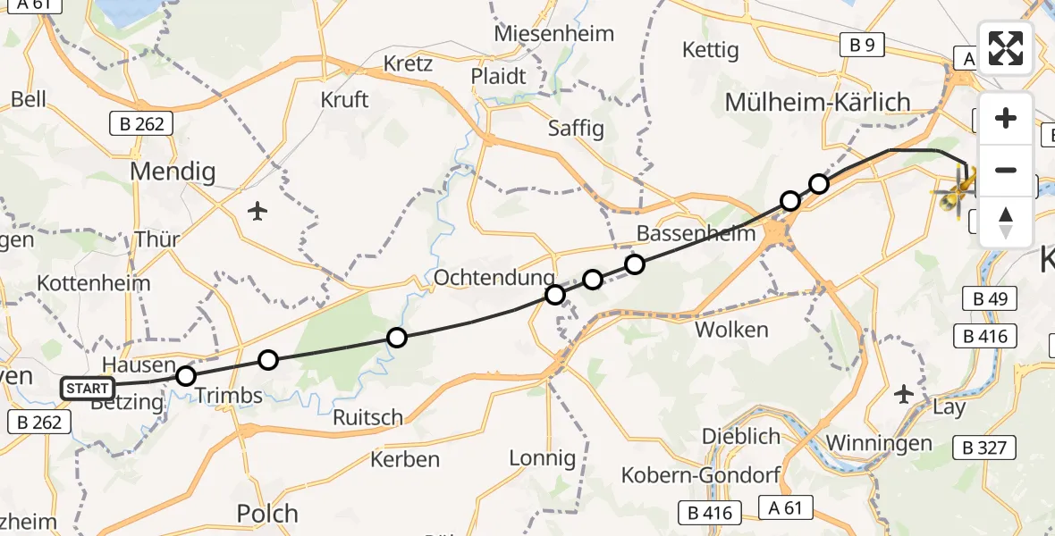 Flugroute Rettungshubschrauber Mayen - Koblenz, 07 Juni 2026, 18:31