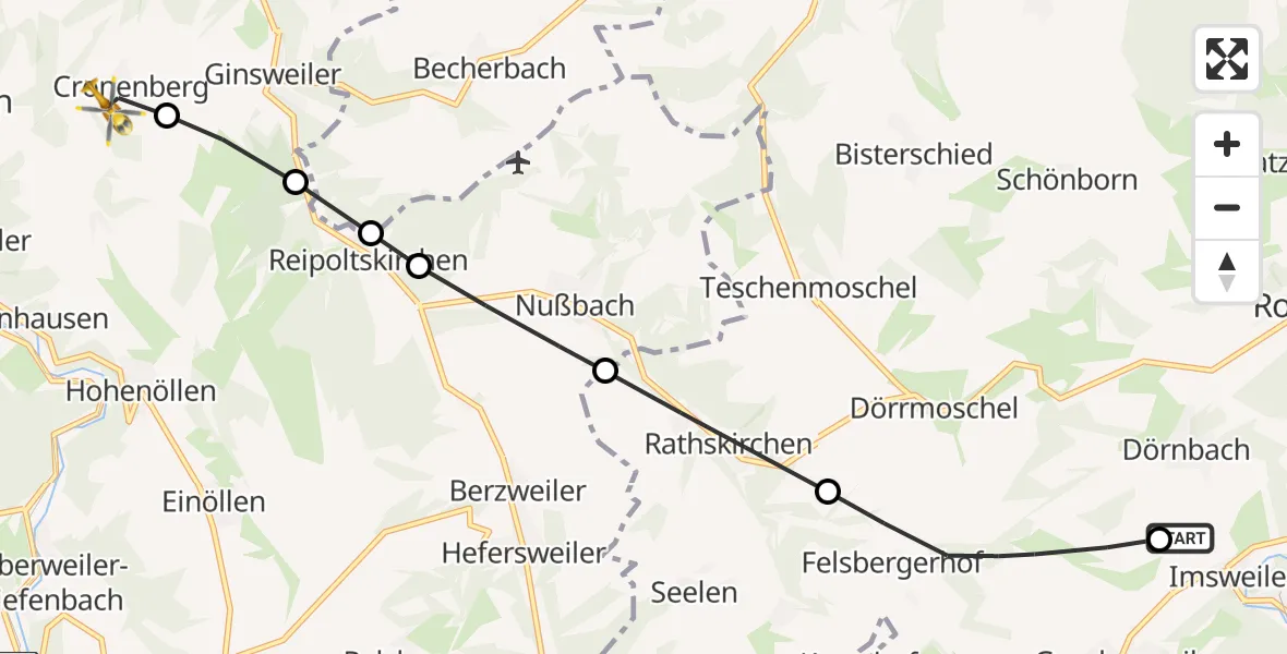 Flugroute Rettungshubschrauber Imsweiler UL - Cronenberg, 07 Juni 2026, 18:32