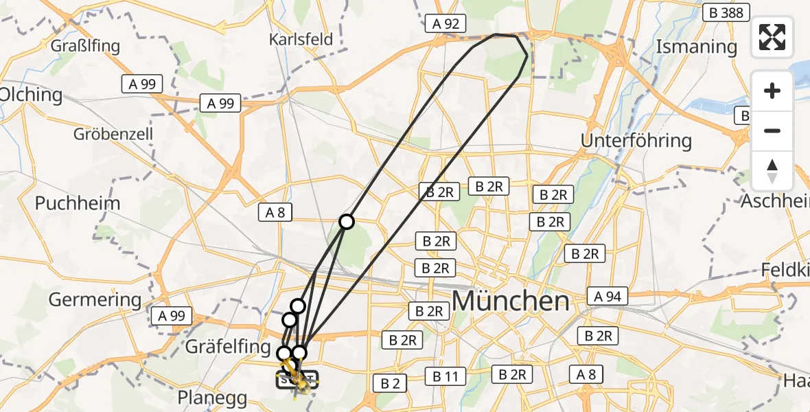 Flugroute Rettungshubschrauber DRF Air Rescue München Hubschrauberlandeplatz - DRF Air Rescue München Hubschrauberlandeplatz, 07 Juni 2026, 18:50