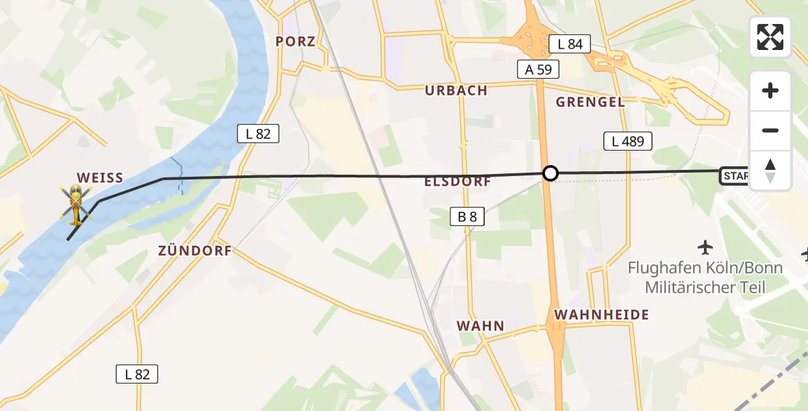 Flugroute Rettungshubschrauber Köln Bonn Flughafen - Köln, 07 Juni 2026, 18:50