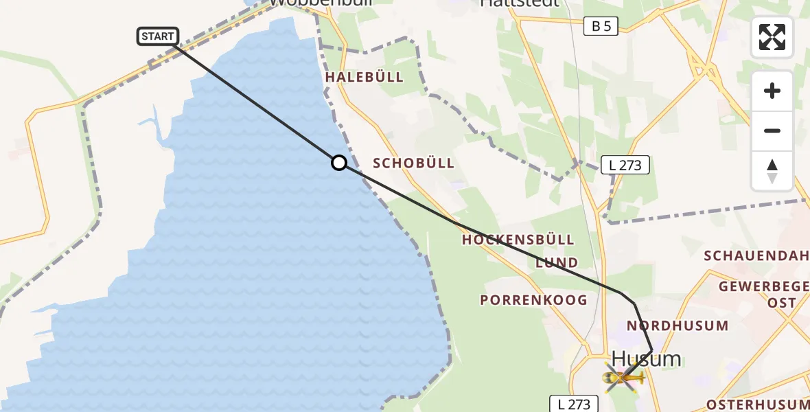 Flugroute Rettungshubschrauber Hattstedtermarsch - Husum, 07 Juni 2026, 18:57