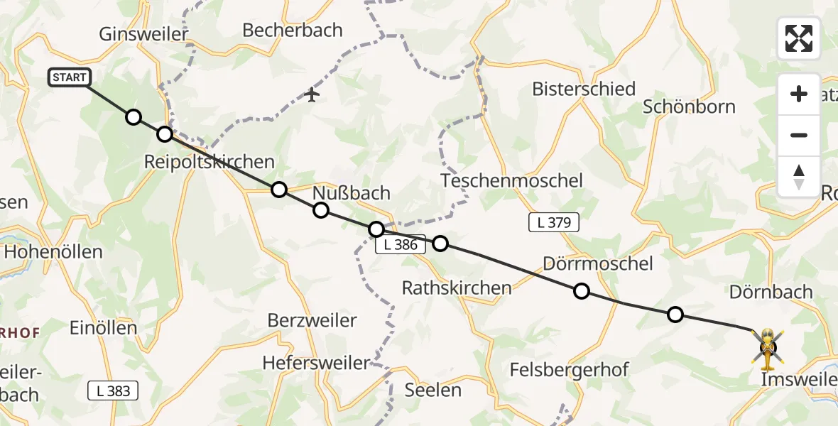 Flugroute Rettungshubschrauber Cronenberg - Imsweiler UL, 07 Juni 2026, 19:13