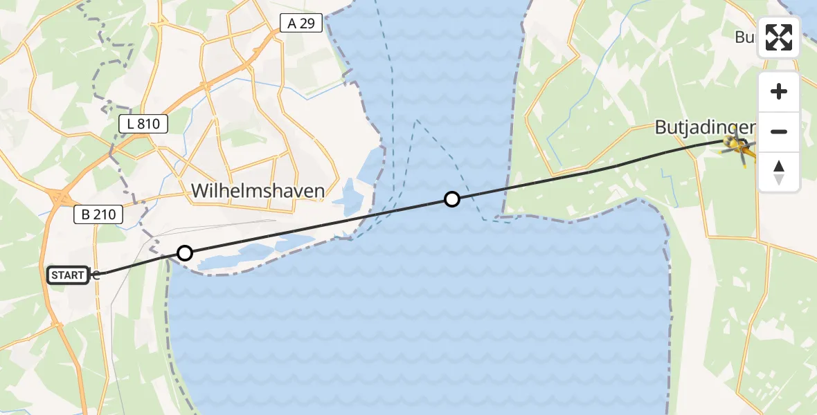 Flugroute Rettungshubschrauber Sande - Butjadingen, 07 Juni 2026, 19:47
