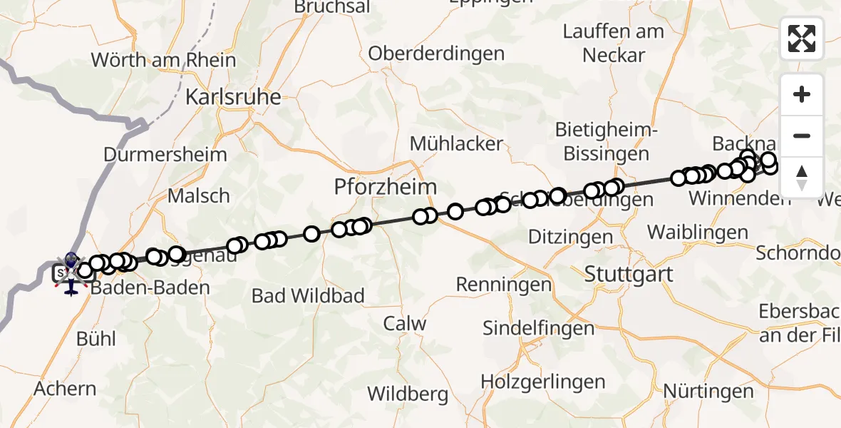 Flugroute Polizeihubschrauber Karlsruhe Baden-Baden Flughafen - Karlsruhe Baden-Baden Flughafen, 07 Juni 2026, 19:50