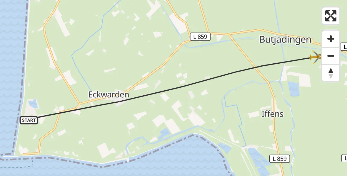 Flugroute Rettungshubschrauber Butjadingen - Butjadingen, 07 Juni 2026, 19:55