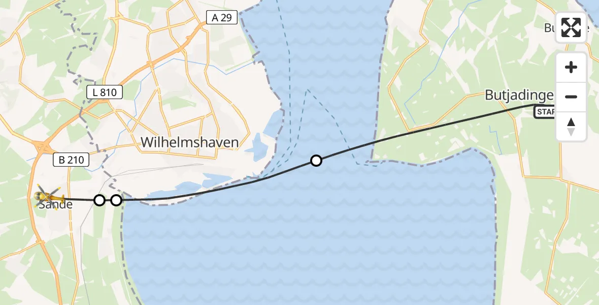 Flugroute Rettungshubschrauber Butjadingen - Sande, 07 Juni 2026, 20:15