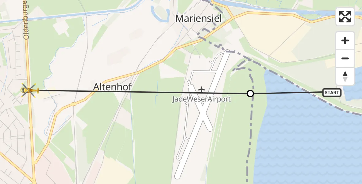 Flugroute Rettungshubschrauber Wilhelmshaven - Sande, 07 Juni 2026, 20:25