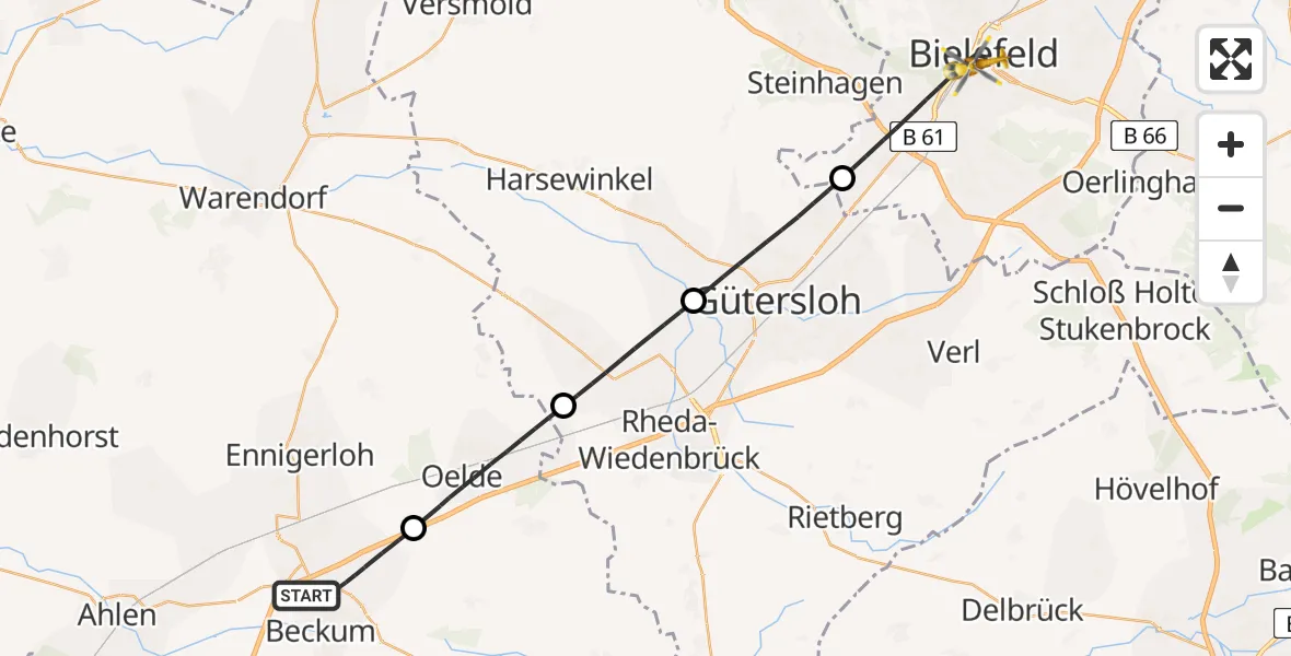 Flugroute Rettungshubschrauber Beckum - Bielefeld, 07 Juni 2026, 20:29