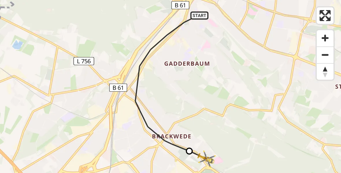 Flugroute Rettungshubschrauber Bielefeld - Luftrettungszentrum Bielefeld, 07 Juni 2026, 21:04
