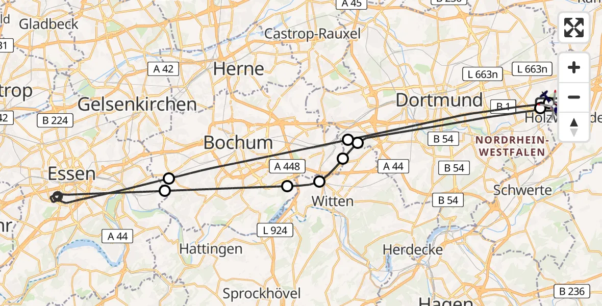 Flugroute Polizeihubschrauber Dortmund Flughafen - Dortmund Flughafen, 07 Juni 2026, 21:30