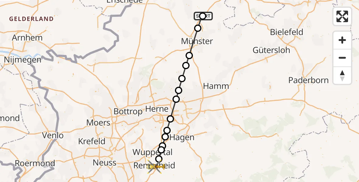 Flugroute Ambulanzhubschrauber Christoph  Westfalen-ADAC - Remscheid, 07 Juni 2026, 21:40