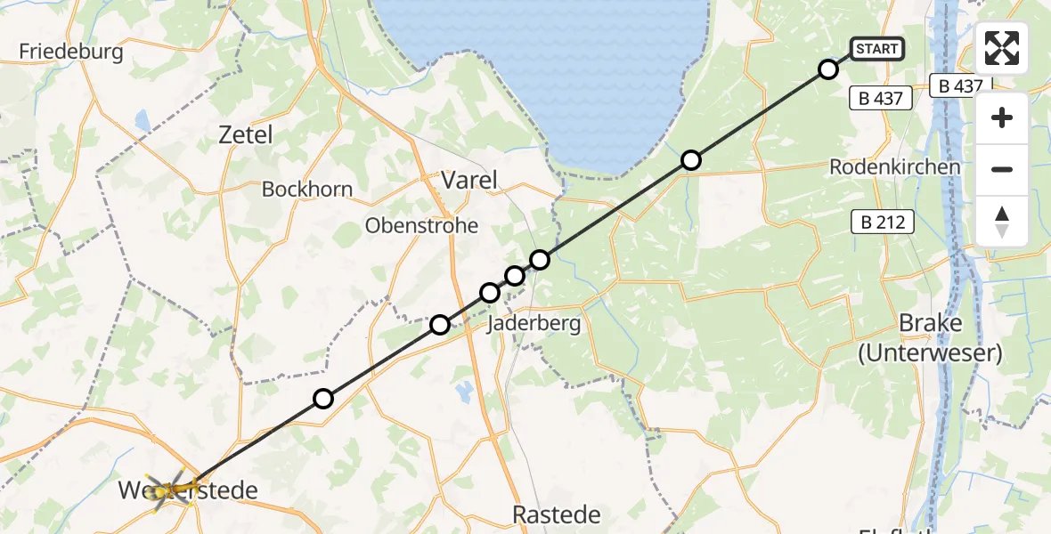 Flugroute Rettungshubschrauber Nordenham - Westerstede, 07 Juni 2026, 21:45