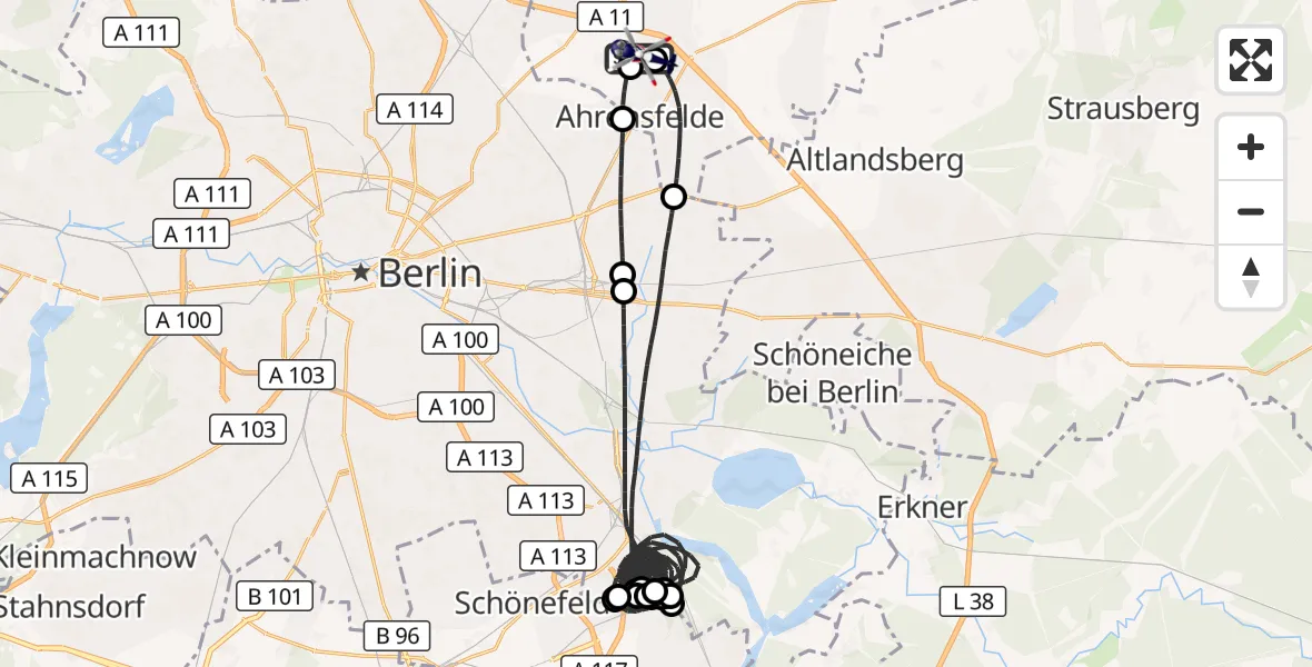 Flugroute Polizeihubschrauber Ahrensfelde Hubschrauberlandeplatz - Ahrensfelde Hubschrauberlandeplatz, 07 Juni 2026, 21:46