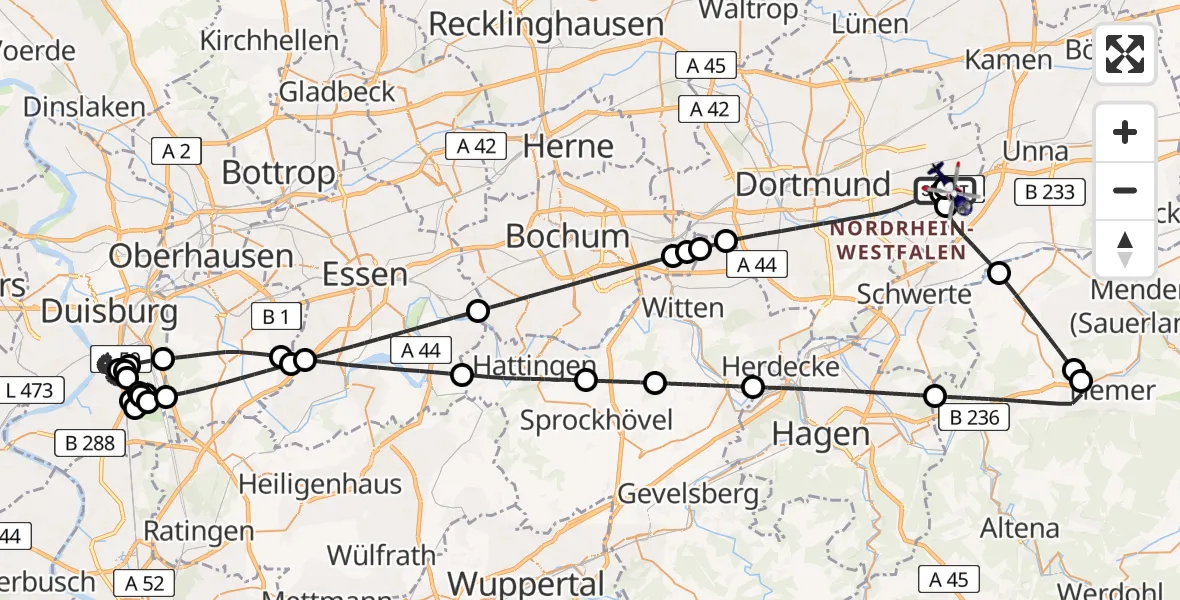Flugroute Polizeihubschrauber Dortmund Flughafen - Dortmund Flughafen, 07 Juni 2026, 22:34