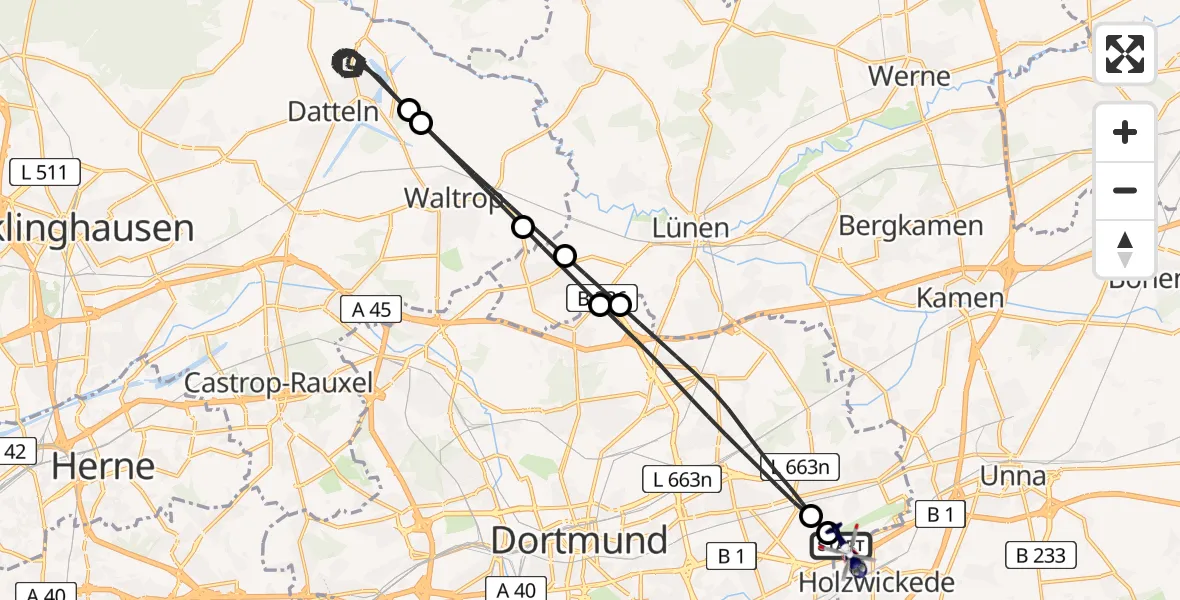 Flugroute Polizeihubschrauber Dortmund Flughafen - Dortmund Flughafen, 08 Juni 2026, 00:56