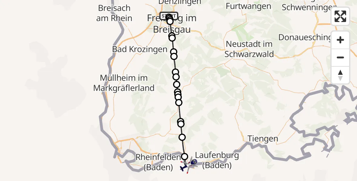 Flugroute Polizeihubschrauber Freiburg im Breisgau Flugplatz - Bad Säckingen, 08 Juni 2026, 01:03