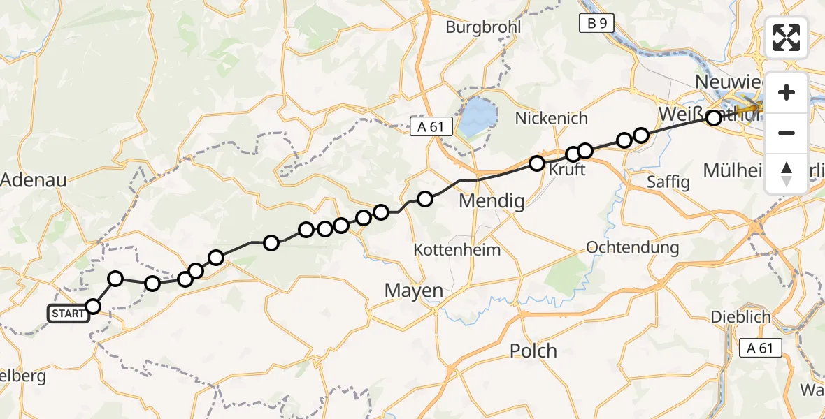 Flugroute Ambulanzhubschrauber Welcherath - Neuwied, 08 Juni 2026, 01:19