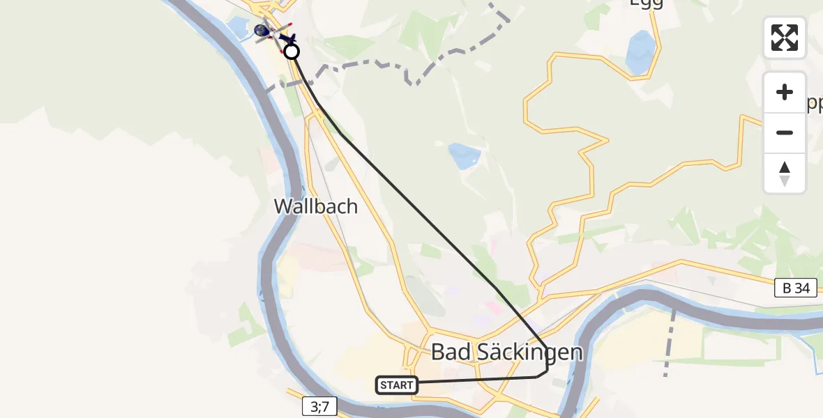 Flugroute Polizeihubschrauber Bad Säckingen - Wehr, 08 Juni 2026, 01:38