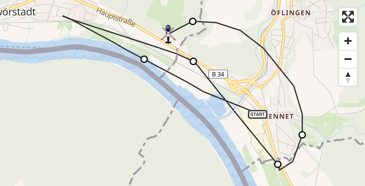 Flugroute Polizeihubschrauber Wehr - Schwörstadt, 08 Juni 2026, 01:42