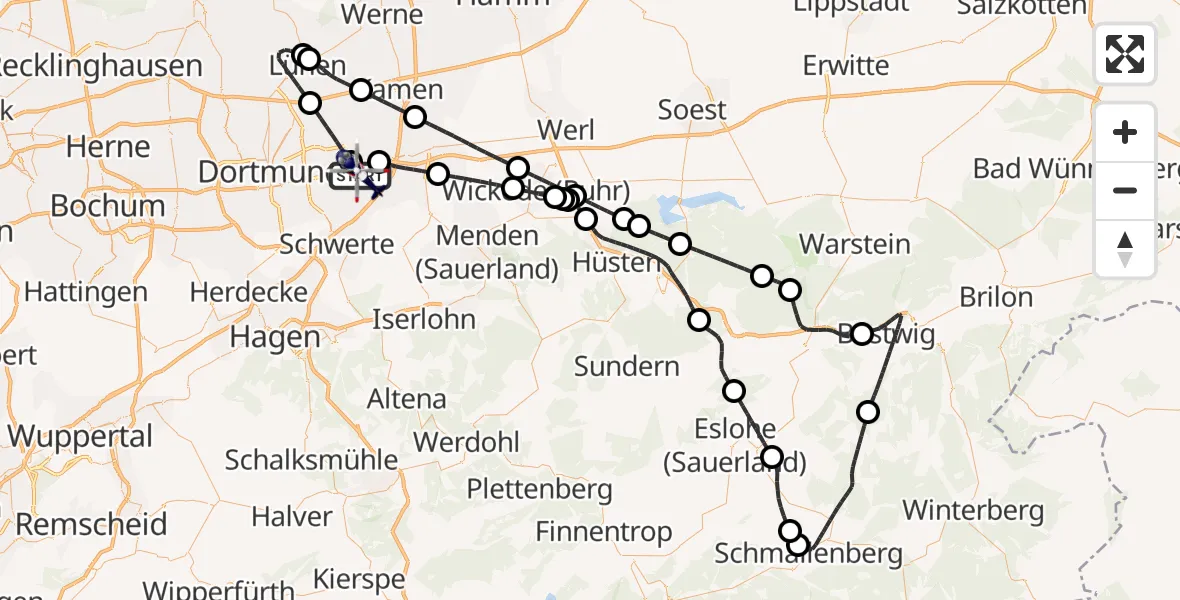 Flugroute Polizeihubschrauber Dortmund Flughafen - Dortmund Flughafen, 08 Juni 2026, 01:43