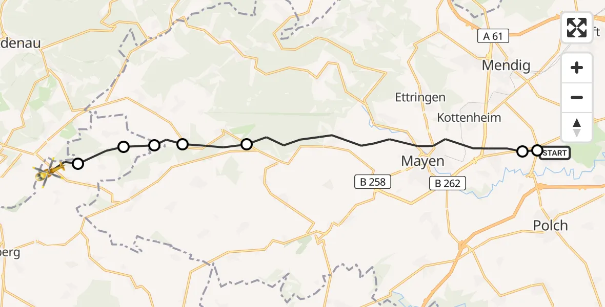 Flugroute Ambulanzhubschrauber Welling - Welcherath, 08 Juni 2026, 02:33
