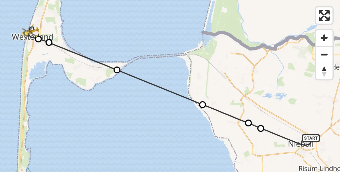 Flugroute Rettungshubschrauber Niebüll - Sylt, 08 Juni 2026, 02:39
