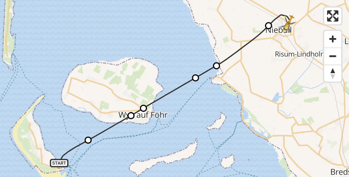 Flugroute Rettungshubschrauber Wittdün auf Amrum - Niebüll, 08 Juni 2026, 04:43