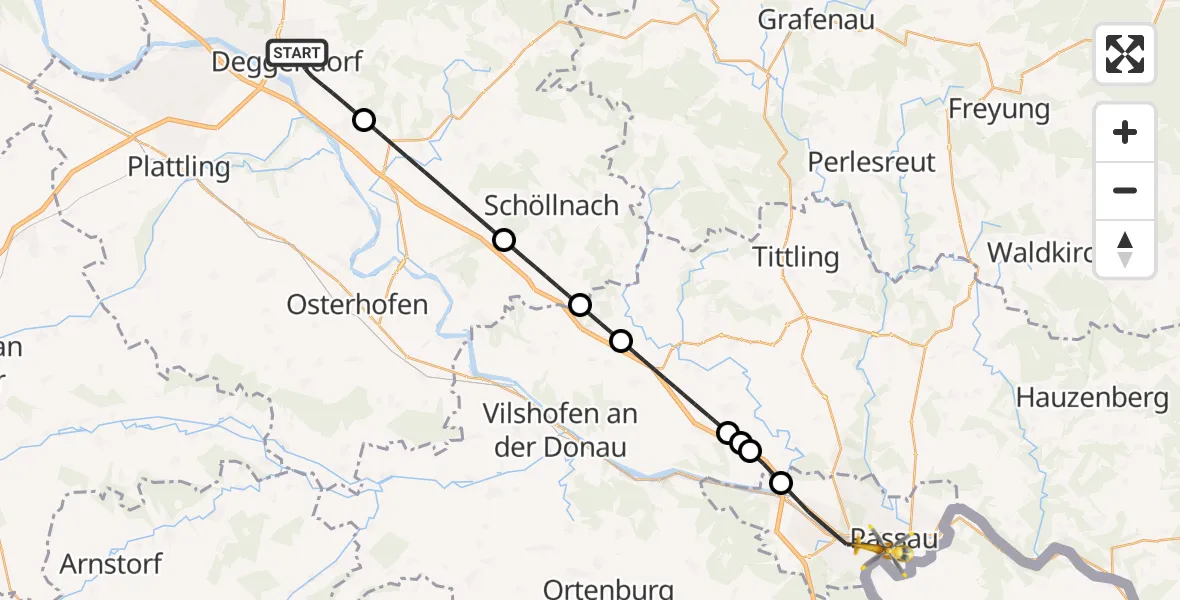 Flugroute Ambulanzhubschrauber Deggendorf - Passau, 08 Juni 2026, 05:15