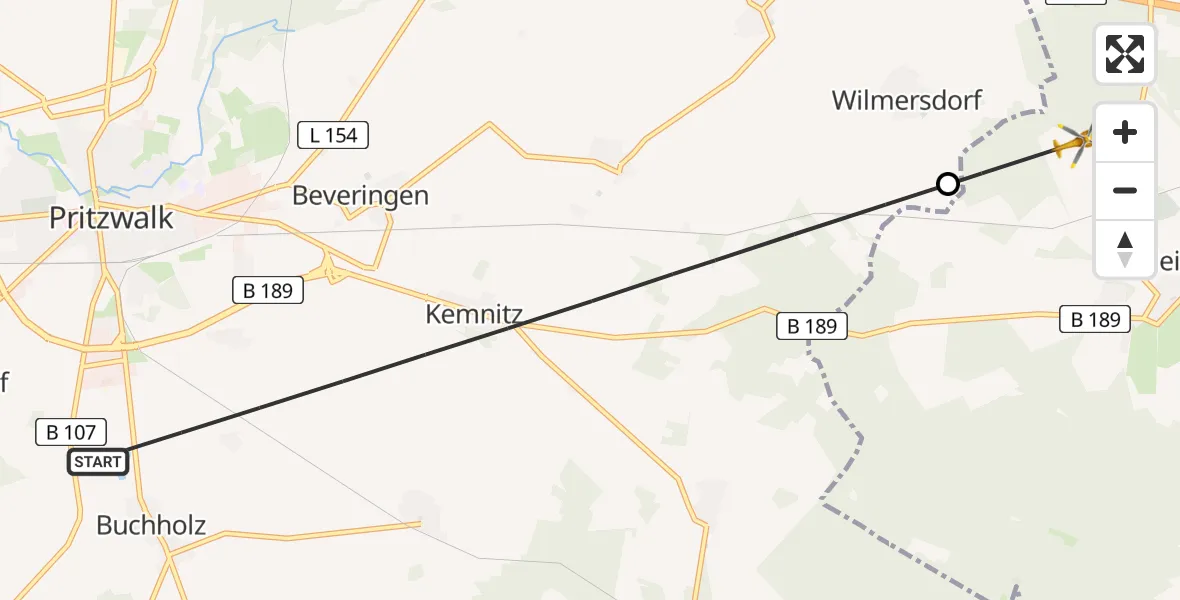 Flugroute Rettungshubschrauber Pritzwalk - Heiligengrabe, 08 Juni 2026, 06:19