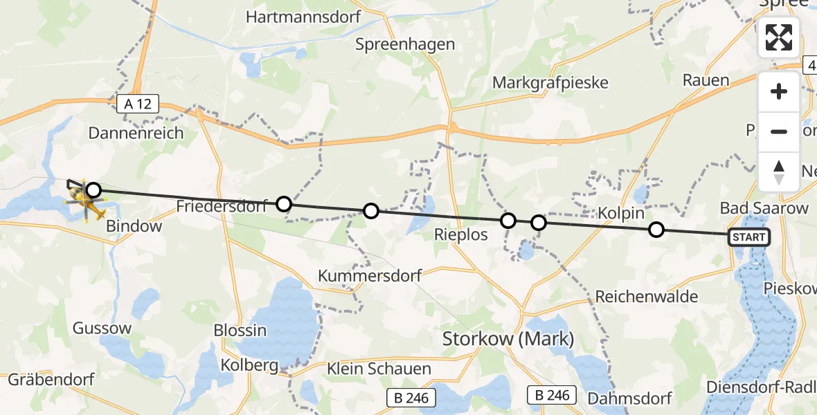 Flugroute Rettungshubschrauber Bad Saarow - Königs Wusterhausen, 08 Juni 2026, 06:42
