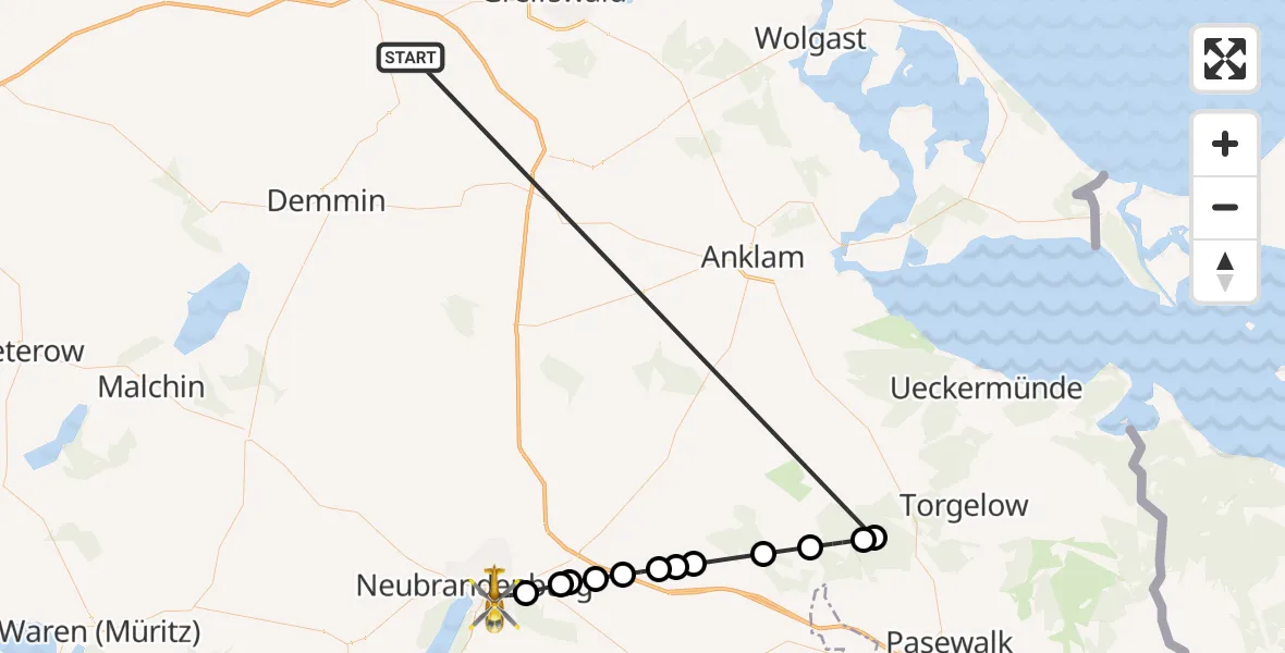 Flugroute Rettungshubschrauber Süderholz - Neubrandenburg, 08 Juni 2026, 06:57
