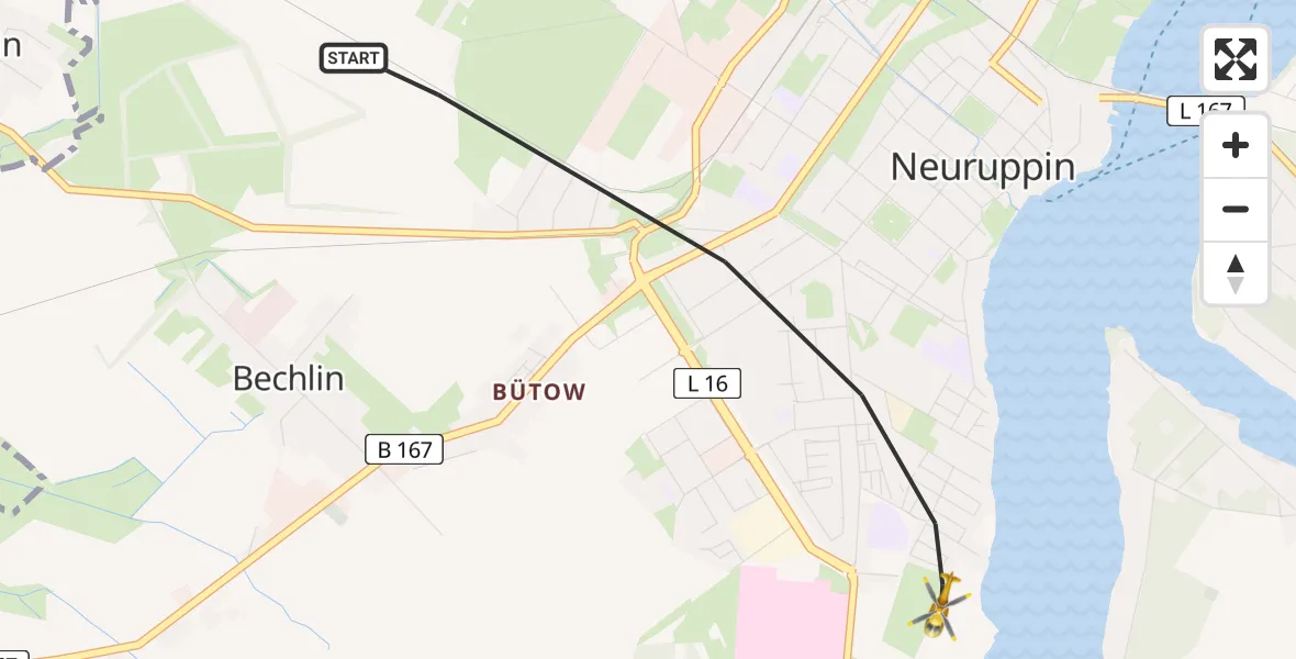 Flugroute Rettungshubschrauber Neuruppin - Neuruppin, 08 Juni 2026, 07:02
