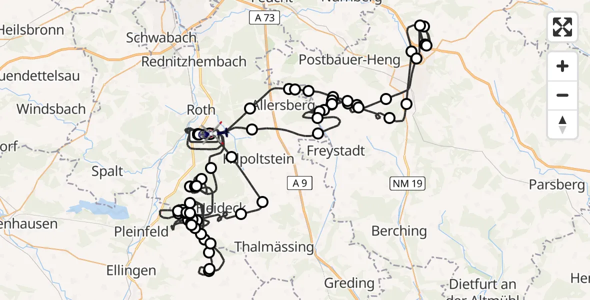 Flugroute Polizeihubschrauber Flugplatz Roth - Roth, 08 Juni 2026, 07:10