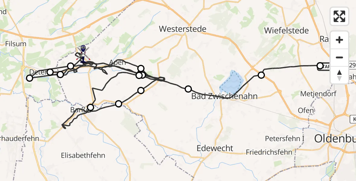 Flugroute Polizeihubschrauber Rastede - Apen, 08 Juni 2026, 07:14