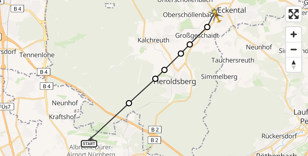 Flugroute Ambulanzhubschrauber Flughafen Nuremberg - Eckental, 08 Juni 2026, 07:19