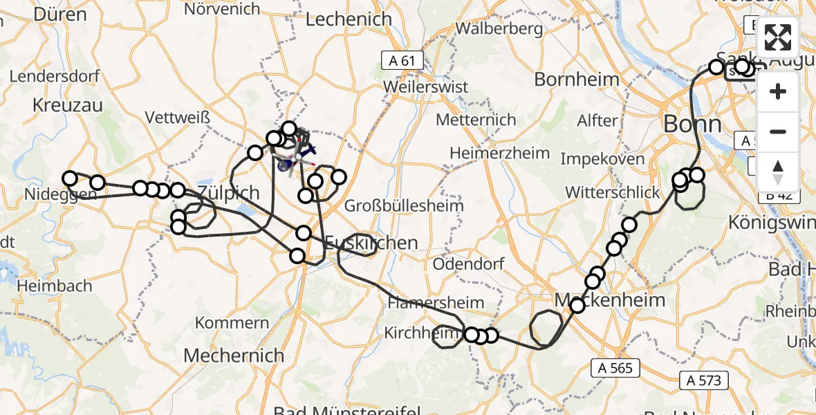 Flugroute Polizeihubschrauber Sankt Augustin - Zülpich, 08 Juni 2026, 07:19