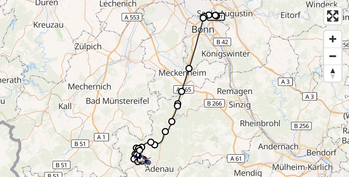 Flugroute Polizeihubschrauber Sankt Augustin - Reifferscheid, 08 Juni 2026, 07:30