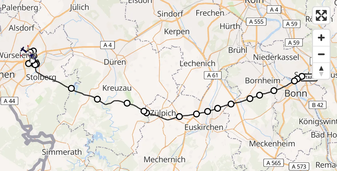 Flugroute Polizeihubschrauber Sankt Augustin - Aachen-Merzbrück Flughafen, 08 Juni 2026, 07:36