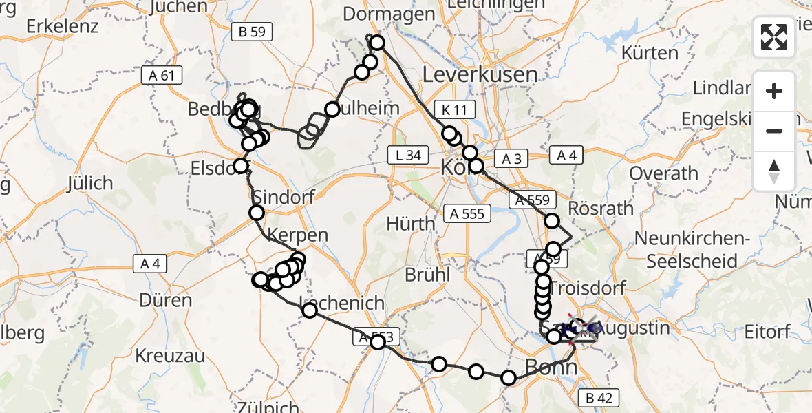 Flugroute Polizeihubschrauber Sankt Augustin - Sankt Augustin, 08 Juni 2026, 07:42