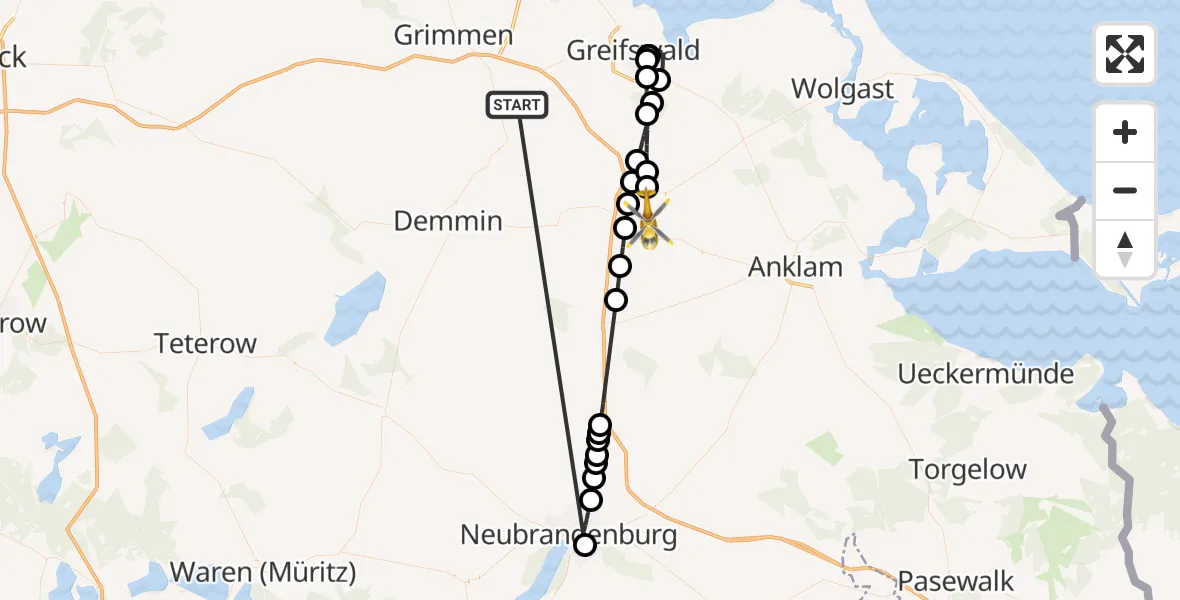 Flugroute Rettungshubschrauber Süderholz - Neetzow-Liepen, 08 Juni 2026, 07:42