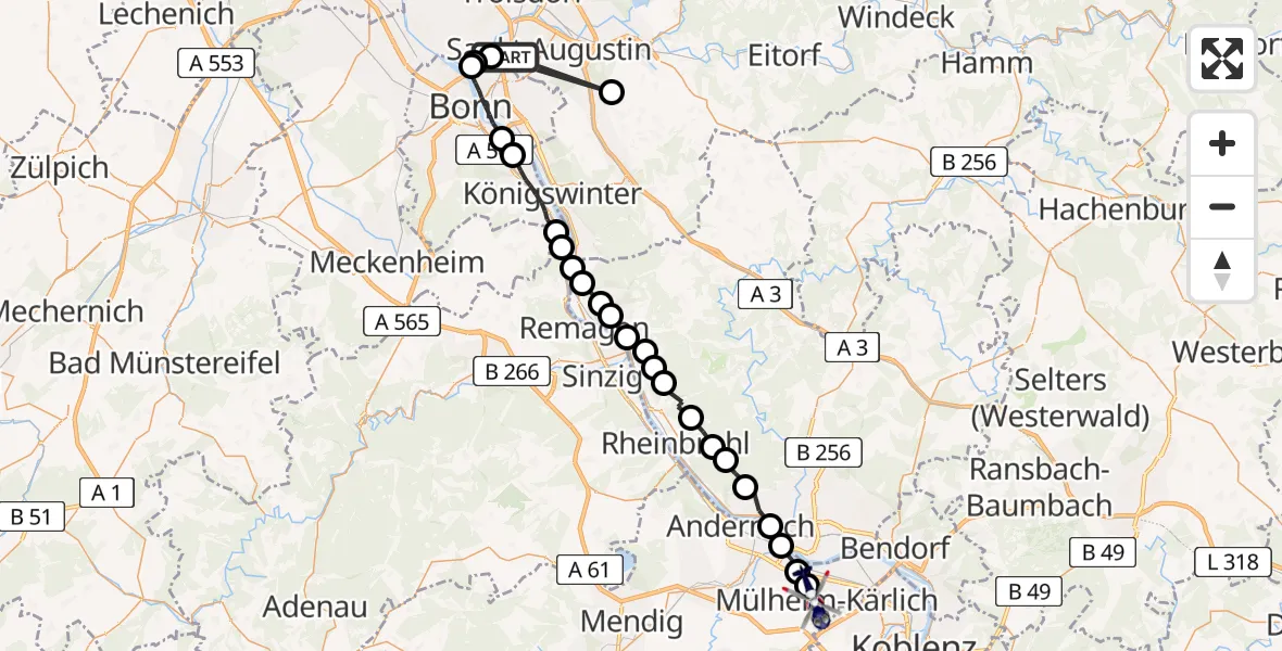 Flugroute Polizeihubschrauber Sankt Augustin - Mülheim-Kärlich, 08 Juni 2026, 07:42