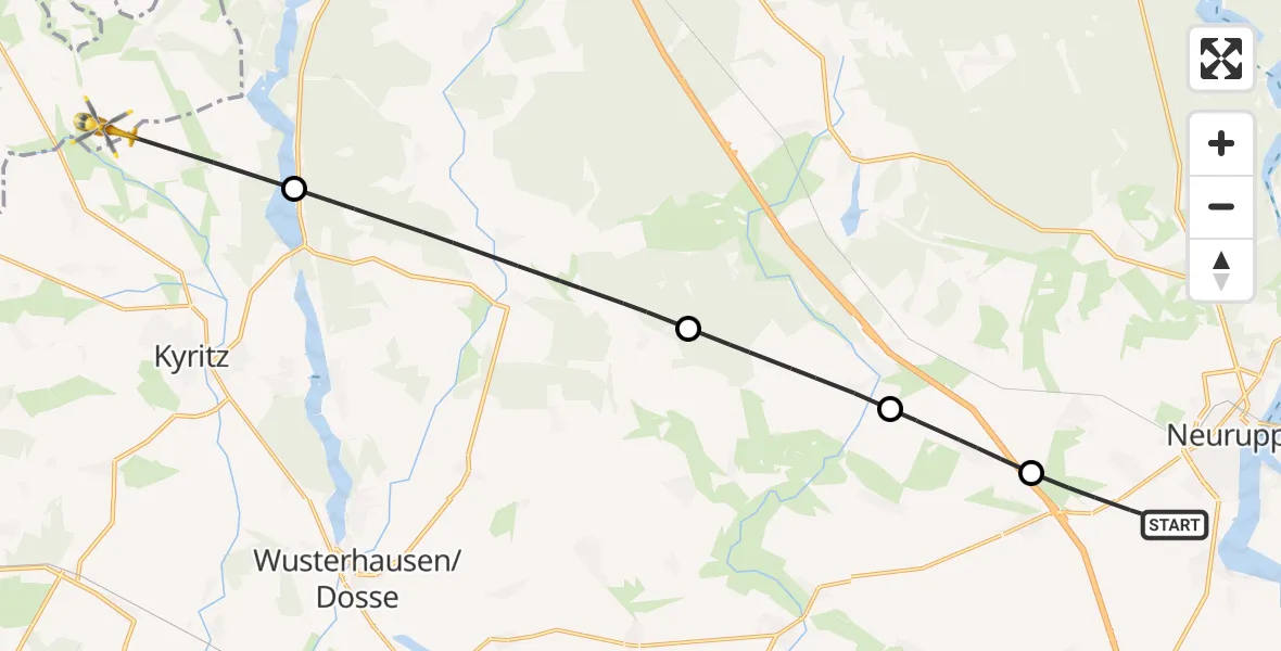 Flugroute Rettungshubschrauber Neuruppin - Gumtow, 08 Juni 2026, 07:43