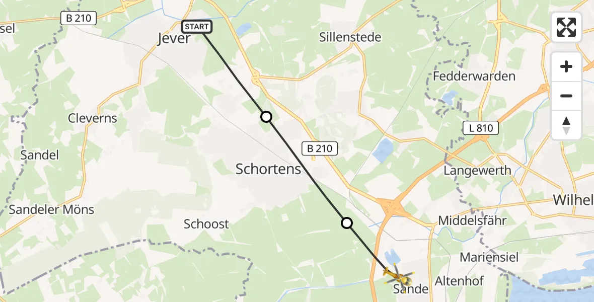 Flugroute Rettungshubschrauber Jever - Sande, 08 Juni 2026, 08:01