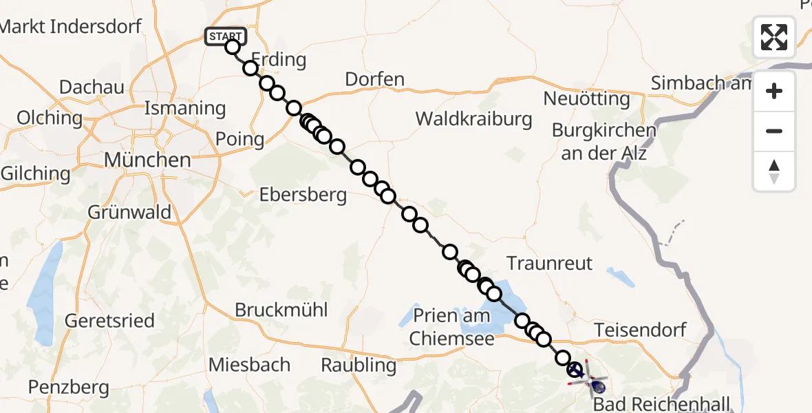 Flugroute Polizeihubschrauber München Flughafen - Ruhpolding, 08 Juni 2026, 08:14